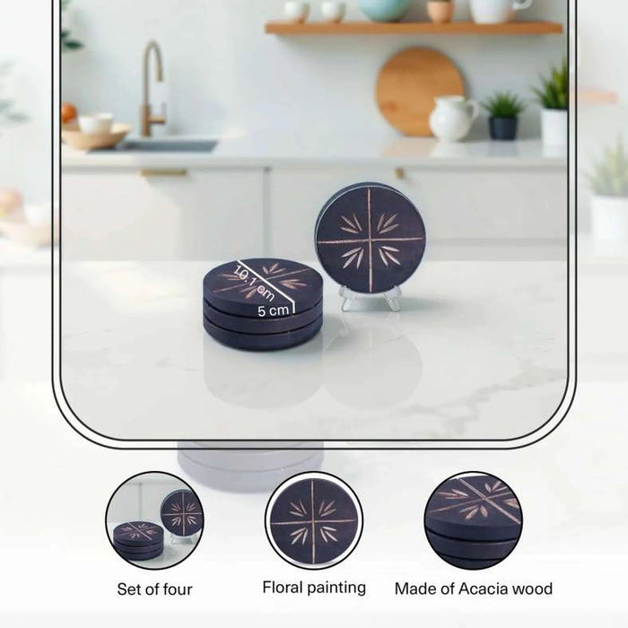 Earthy House Acacia 4-Piece Coaster D10.1X5Cm -Black Pan Home