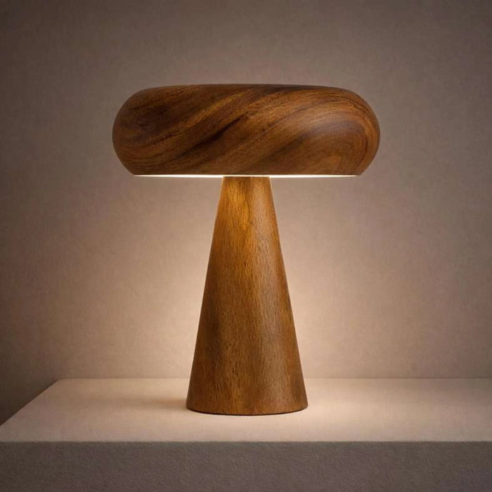 Easton E14 Acacia Wooden Mushroom Table Lamp 30X46.5Cm - Brown