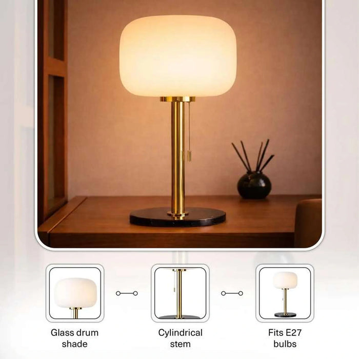 Ecomax E27 Glass Table Lamp With Pull Switch 34X59Cm - Gold