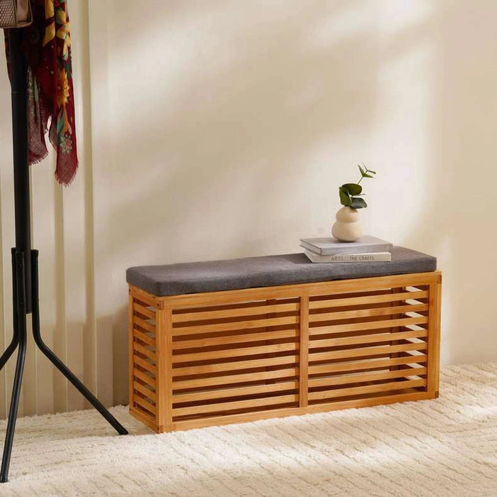 Ecovibe Bamboo Bathroom Storage Bench - Natural Pan Home