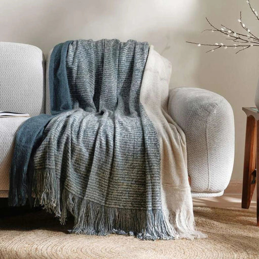 Eden Textured Woven Acrylic Throw With Fringes-130X170- Grey Pan Home
