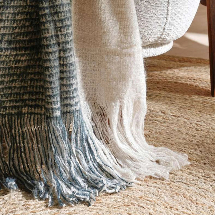 Eden Textured Woven Acrylic Throw With Fringes-130X170- Grey Pan Home
