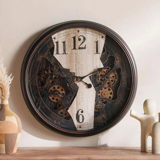 Edinburgh Wall Clock With Moving Gear Dia 76Cm - Antique Brown Pan Home