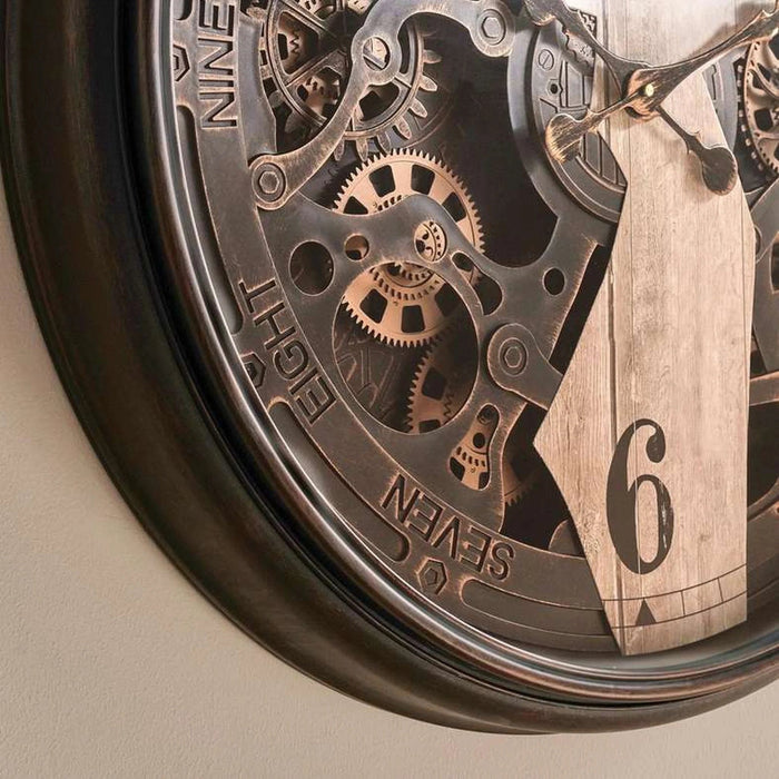 Edinburgh Wall Clock With Moving Gear Dia 76Cm - Antique Brown Pan Home