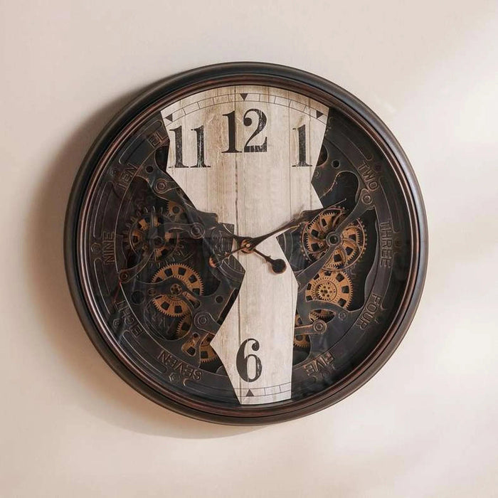 Edinburgh Wall Clock With Moving Gear Dia 76Cm - Antique Brown Pan Home