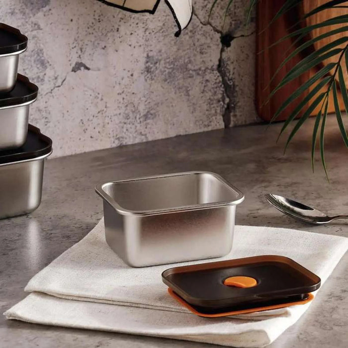 Edzel Stainless Steel Rectangular Lunch Box 400Ml -Chrome