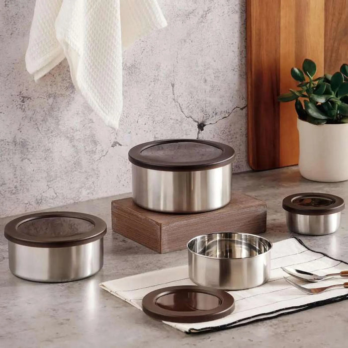 Edzel Stainless Steel Round Lunch Box 1L -Chrome