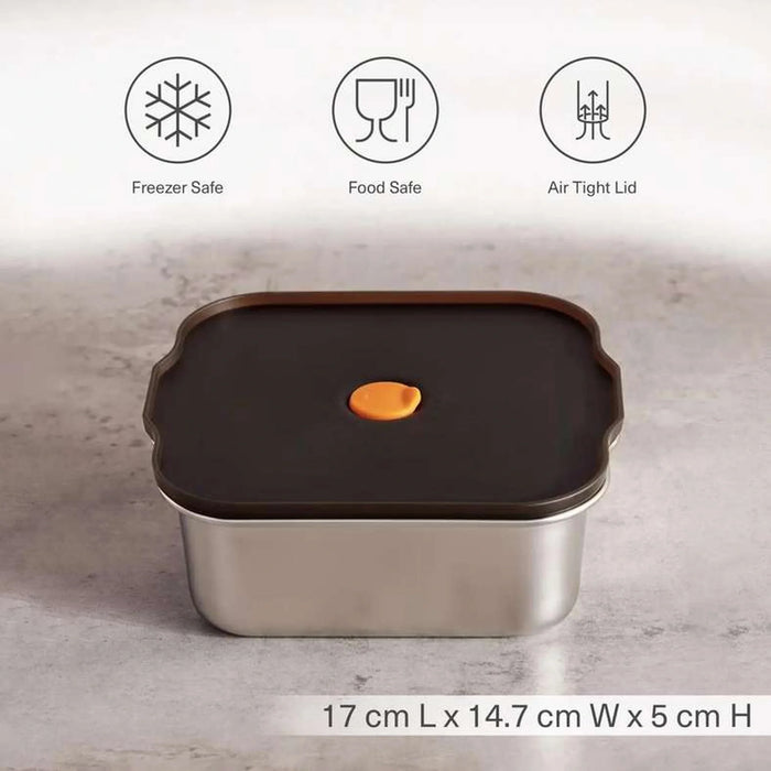 Edzel Stainless Steel Square Lunch Box 1.3L -Chrome