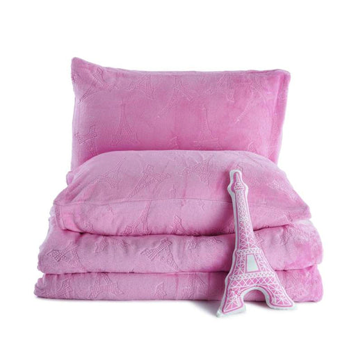 Eiffel Tower 3-Piece Toddler Comforter Set With Toy110X125cm - Pink Pan Home
