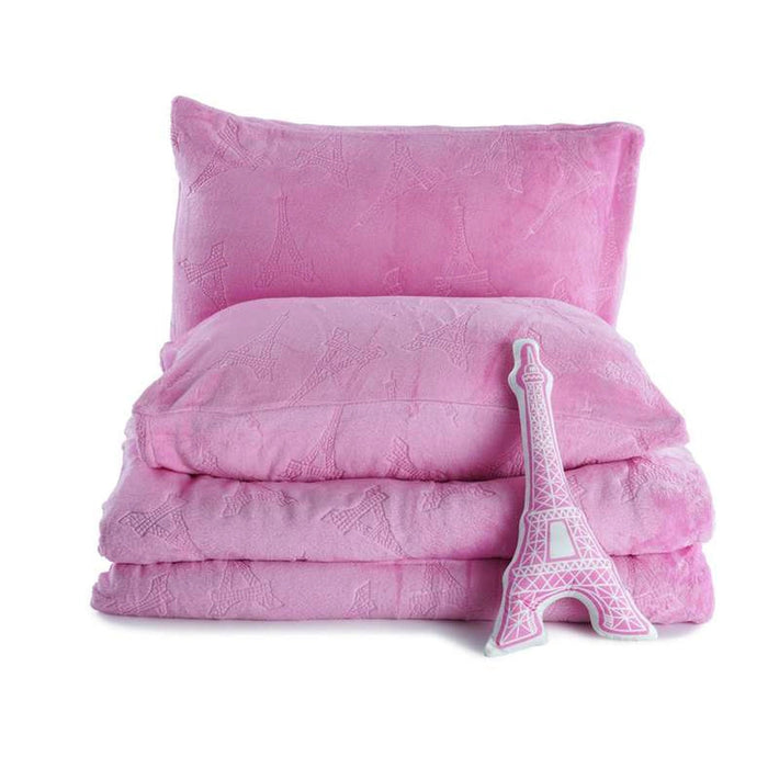 Eiffel Tower 4-Piece Comforter Set With Toy135X220cm - Pink Pan Home