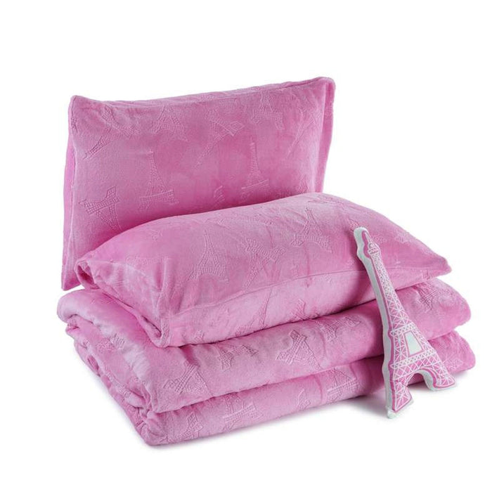 Eiffel Tower 4-Piece Comforter Set With Toy135X220cm - Pink Pan Home