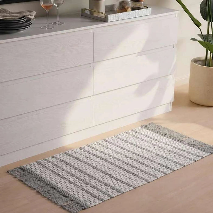 Eileen Recycle Dhurrie With Fringe 60X90Cm - Grey Pan Home