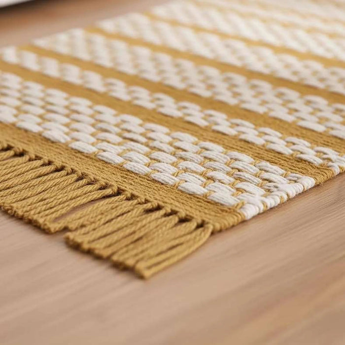 Eileen Recycle Dhurrie With Fringe 60X90Cm - Mustard Pan Home