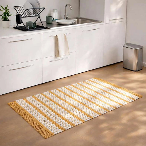 Eileen Recycle Dhurrie With Fringe 90X150Cm - Mustard Pan Home