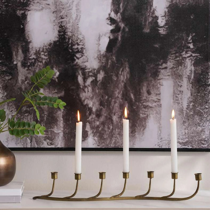 Eldir Metal Curve 7 Taper Candle Holder 11X7X62Cm - Antique Brass