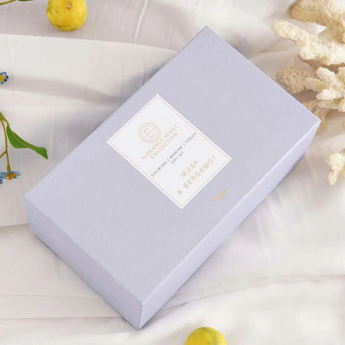 Elegance Musk Bergamot 100Ml Diffuser And 255Gm Candle Gift Set - Blue