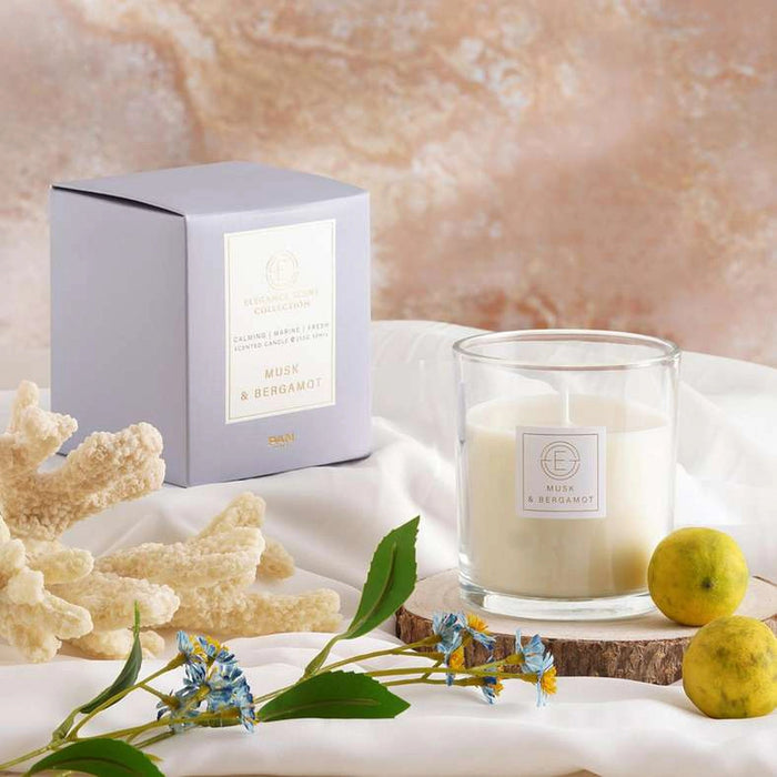 Elegance Musk Bergamot Scented Jar Candle 255Gm - Blue - 50Hrs Pan Home