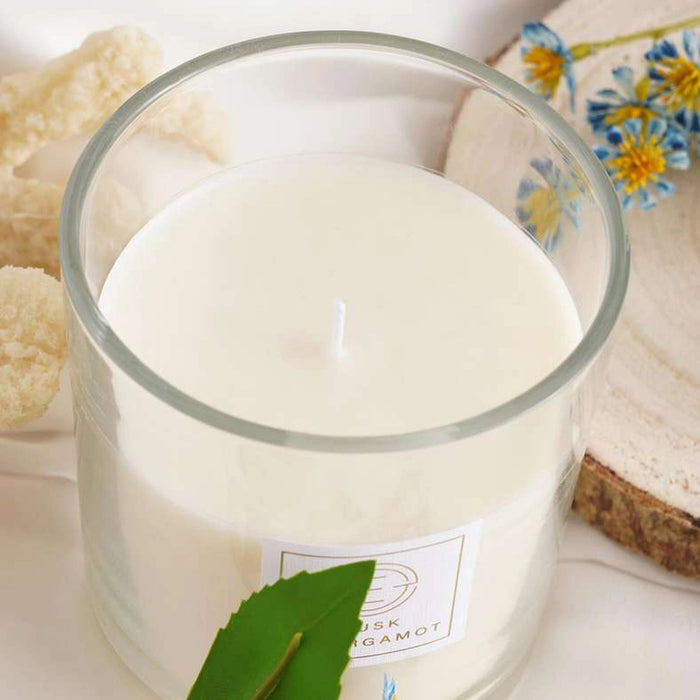 Elegance Musk Bergamot Scented Jar Candle 255Gm - Blue - 50Hrs Pan Home