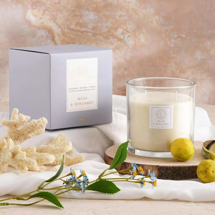 Elegance Musk Bergamot Scented Jar Candle 623Gm With Metal Cap - Blue - 70Hrs