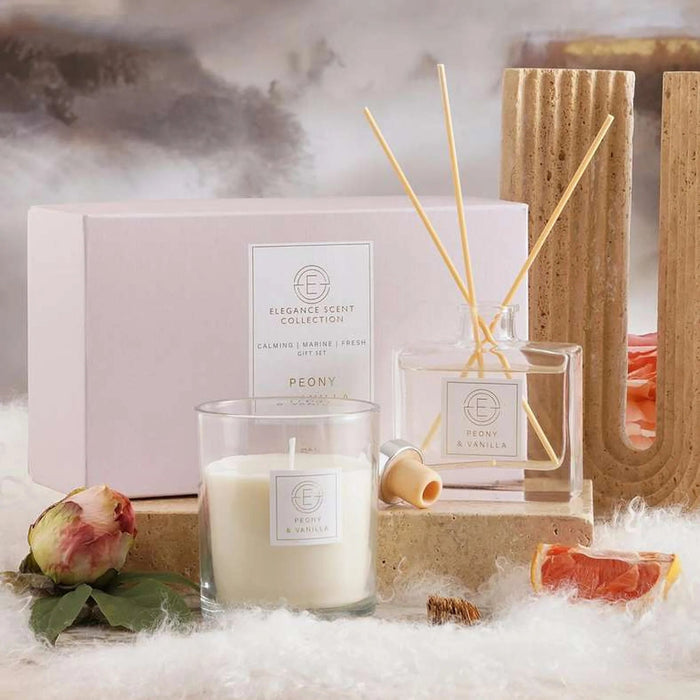 Elegance Peony Vanilla 100Ml Diffuser And 255Gm Candle Gift Set - Pink Pan Home