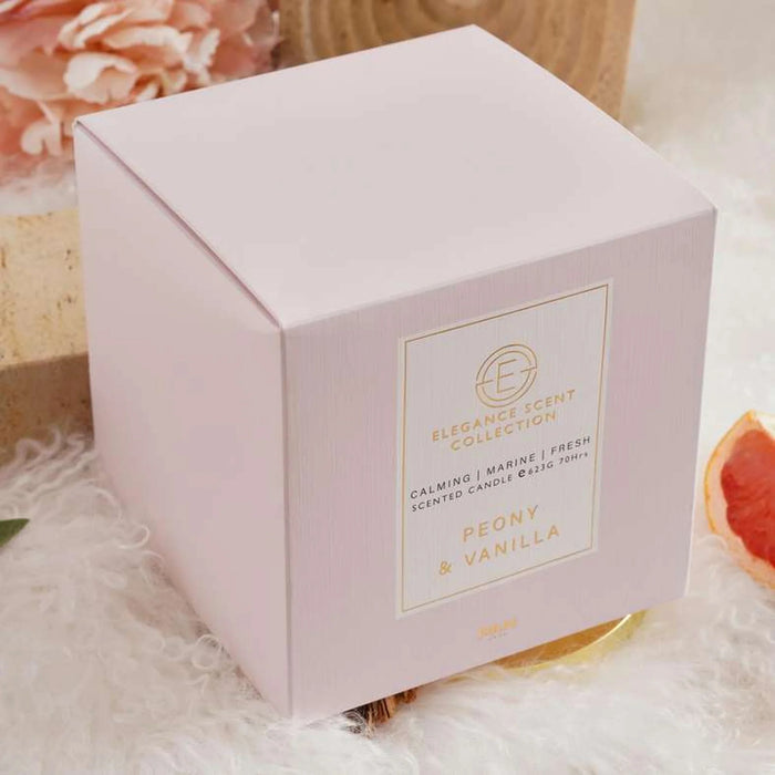 Elegance Peony Vanilla Scented Jar Candle 623Gm With Metal Cap - Pink- 70Hrs