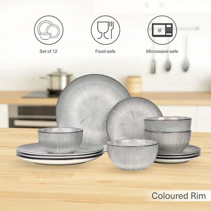 Eleganza 12-Piece Porcelain Dinner Set -Grey Pan Home
