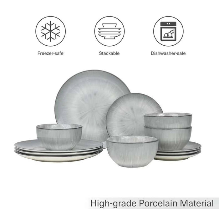 Eleganza 12-Piece Porcelain Dinner Set -Grey Pan Home