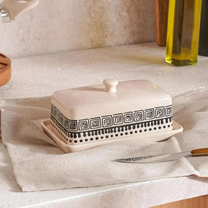 Eleni Ethnic Butter Dish 17.9X11.3X8.2Cm -Black & Beige
