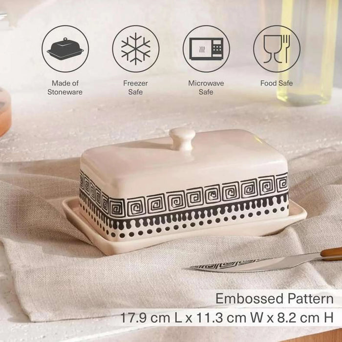 Eleni Ethnic Butter Dish 17.9X11.3X8.2Cm -Black & Beige