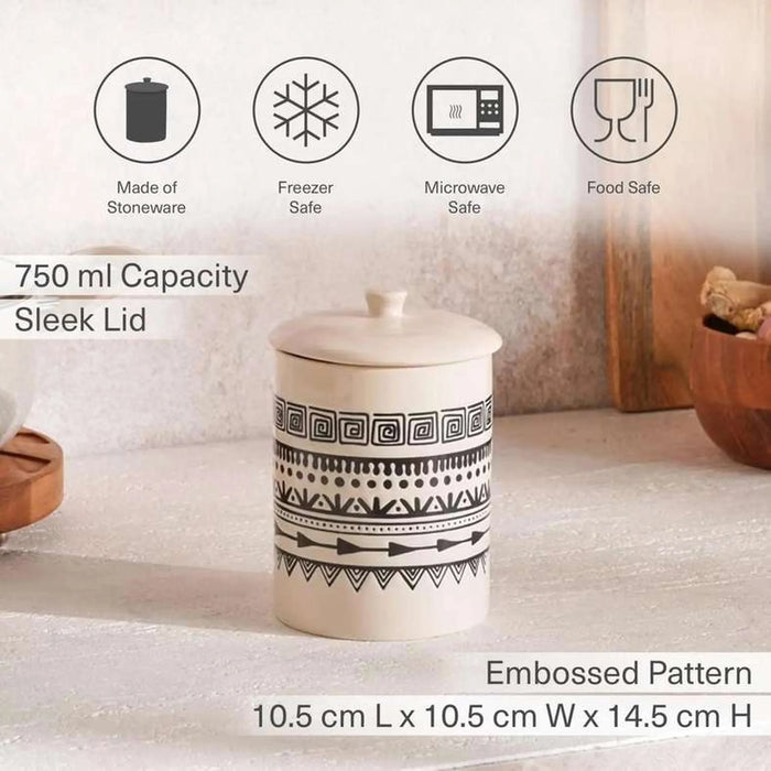 Eleni Ethnic Canister 750Ml -Black & Beige