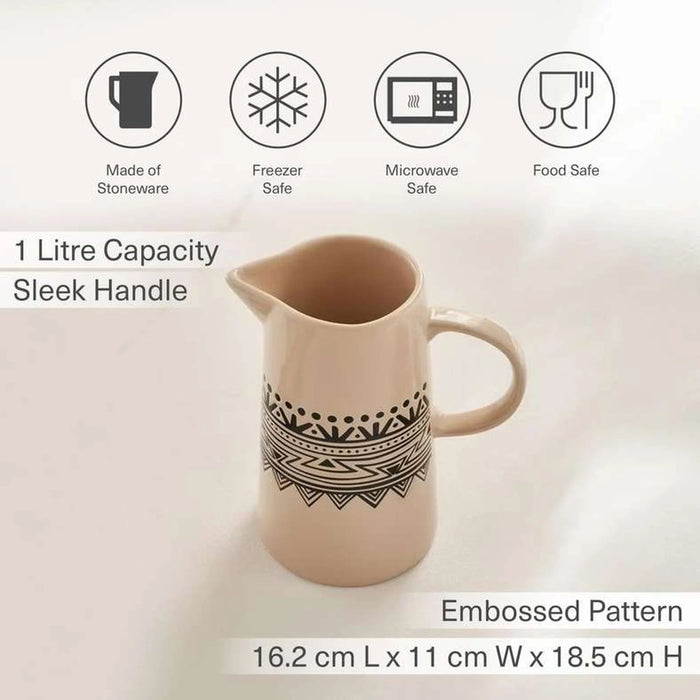 Eleni Ethnic Pitcher 1L -Black & Beige Pan Home