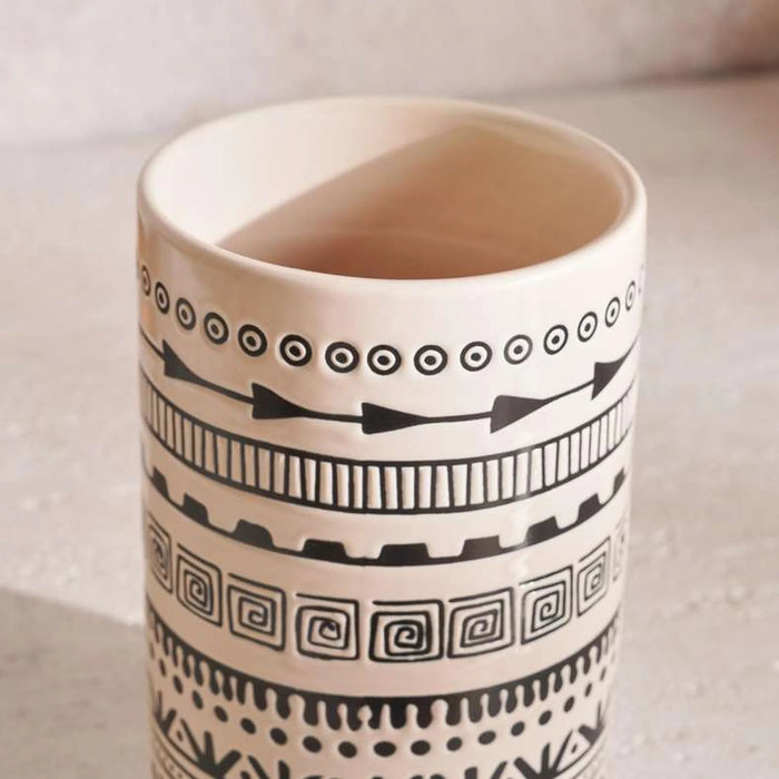 Eleni Ethnic Utensil Holder Dia11X17Cm -Black & Beige