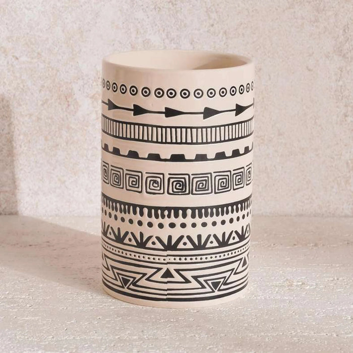 Eleni Ethnic Utensil Holder Dia11X17Cm -Black & Beige