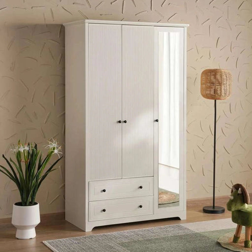 Ellon Kids 3 Door Wardrobe With Mirror - White Pan Home