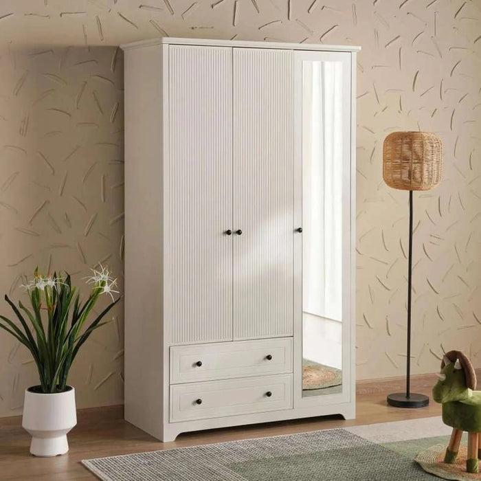 Ellon Kids 3 Door Wardrobe With Mirror - White Pan Home