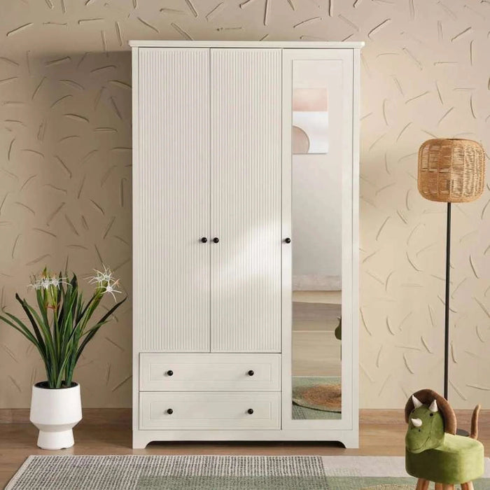 Ellon Kids 3 Door Wardrobe With Mirror - White Pan Home