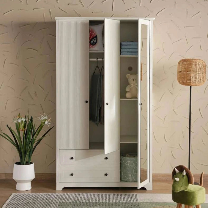 Ellon Kids 3 Door Wardrobe With Mirror - White Pan Home