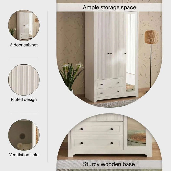 Ellon Kids 3 Door Wardrobe With Mirror - White Pan Home