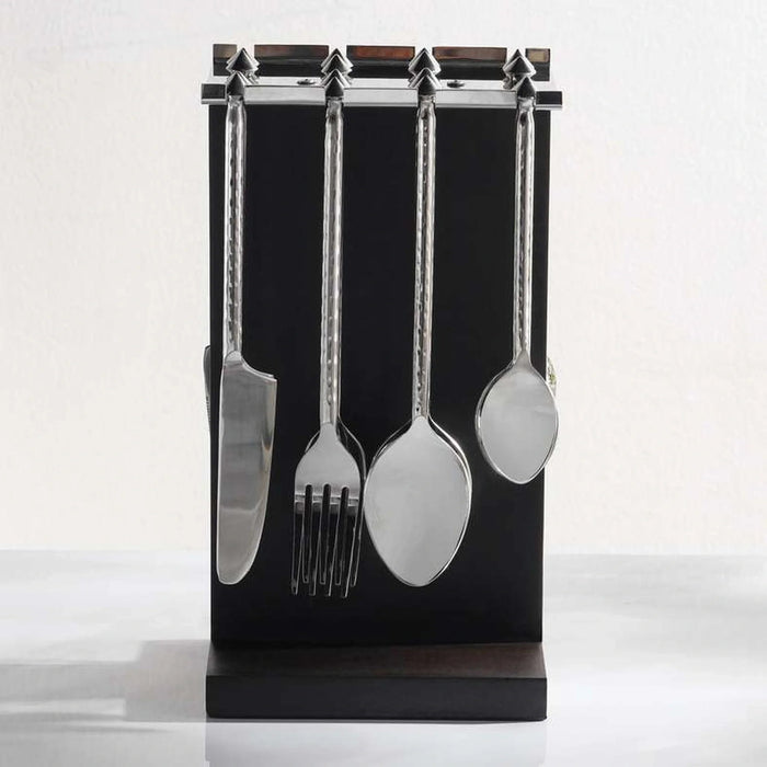 Elnaz 16-Piece Cutlery Set With Stand -Chrome Pan Home