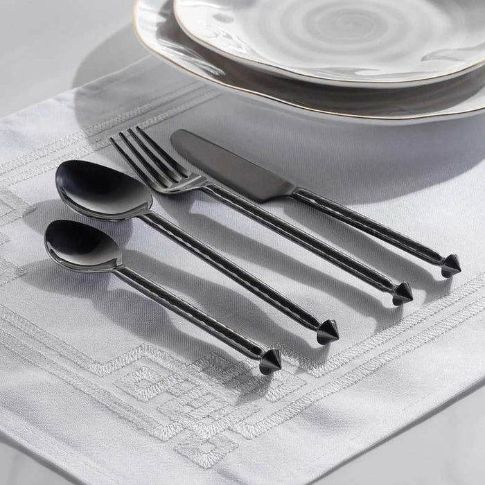 Elnaz 24-Piece Cutlery Set With Stand -Black Pan Home