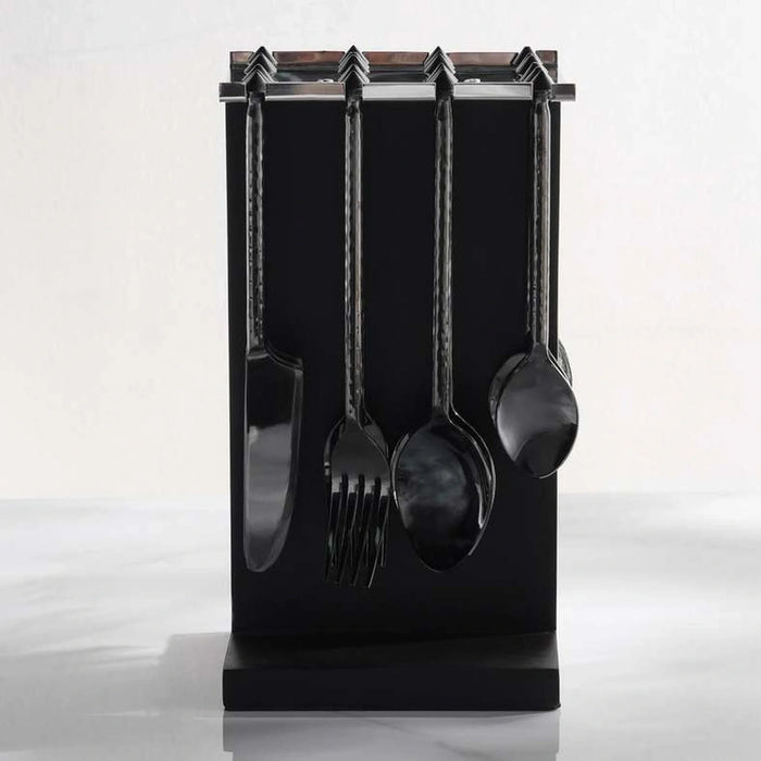 Elnaz 24-Piece Cutlery Set With Stand -Black Pan Home