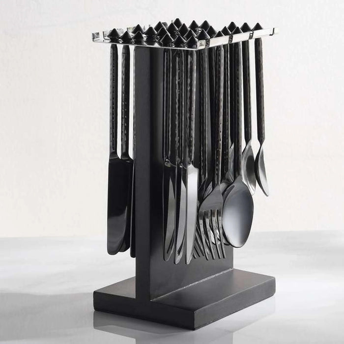 Elnaz 24-Piece Cutlery Set With Stand -Black Pan Home