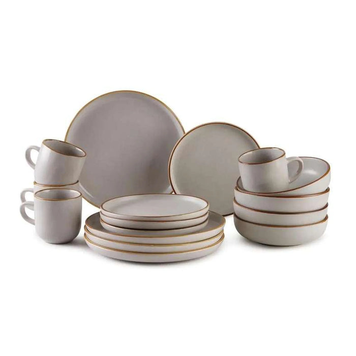 Elsa Reactive 16-Piece Stoneware Dinner Set - Grey