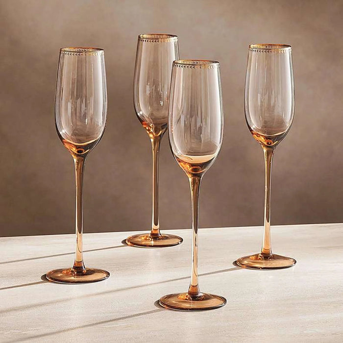 Elven 4-Piece Flute Glass Set 210Ml -Amber
