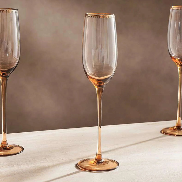 Elven 4-Piece Flute Glass Set 210Ml -Amber
