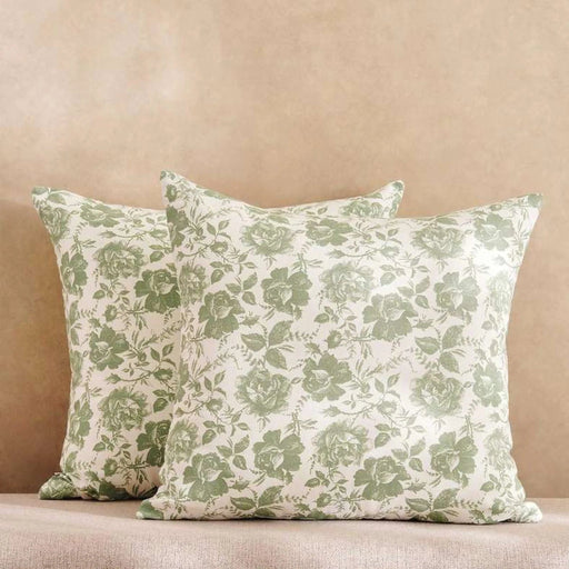 English Garden 2Piece Cotton Printed Cushion Cover Set 50X50Cm - Sage Pan Home
