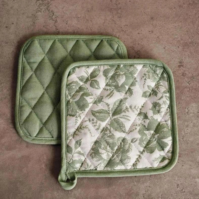 English Garden 2Piece Cotton Printed Potholder Set 20X20Cm - Sage Pan Home