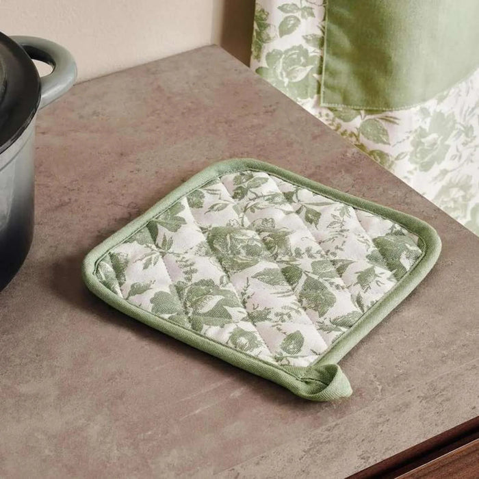 English Garden 2Piece Cotton Printed Potholder Set 20X20Cm - Sage Pan Home