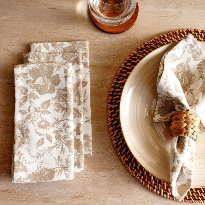 English Garden 4Piece Cotton Printed Napkin Set 45X45Cm - Beige