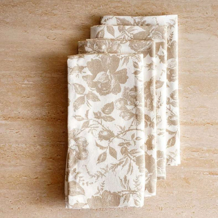 English Garden 4Piece Cotton Printed Napkin Set 45X45Cm - Beige